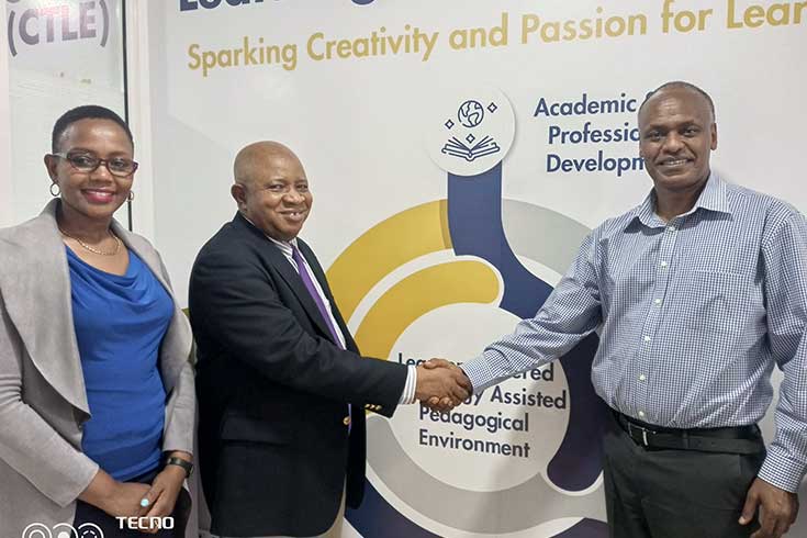 Prof. John-Okwara (cenre) with Prof Simon Ngigi (right) and Angelicah (left)